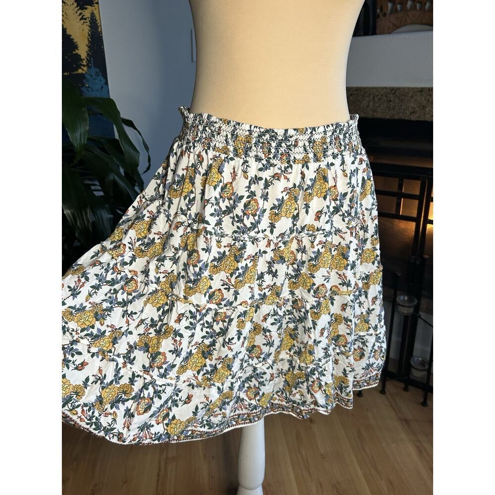 Max Studio Buttery Yellow Floral Tiered Skirt Smocked Waist Boho Coquette Size M - Picture 2 of 8